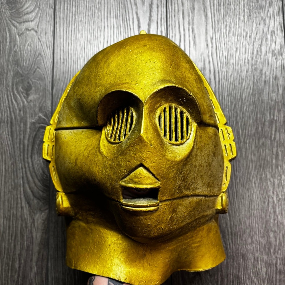 Vintage 1995 Star Wars C-3PO Mask Lucasfilm Ltd Gold Latex Costume Prop 90s